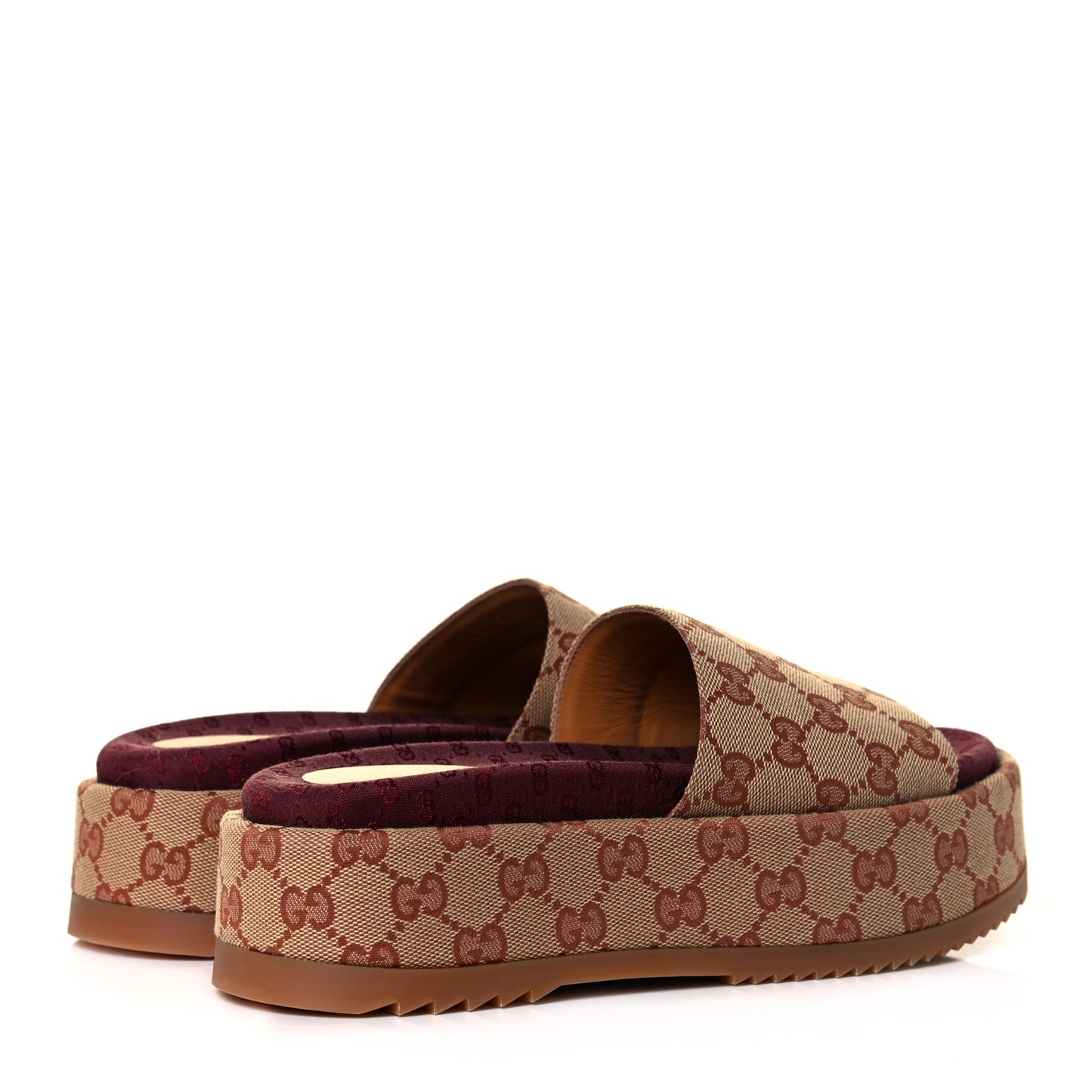 Canvas GG Monogram Angelina Platform Slide Sandals 37 Beige Ruggine
