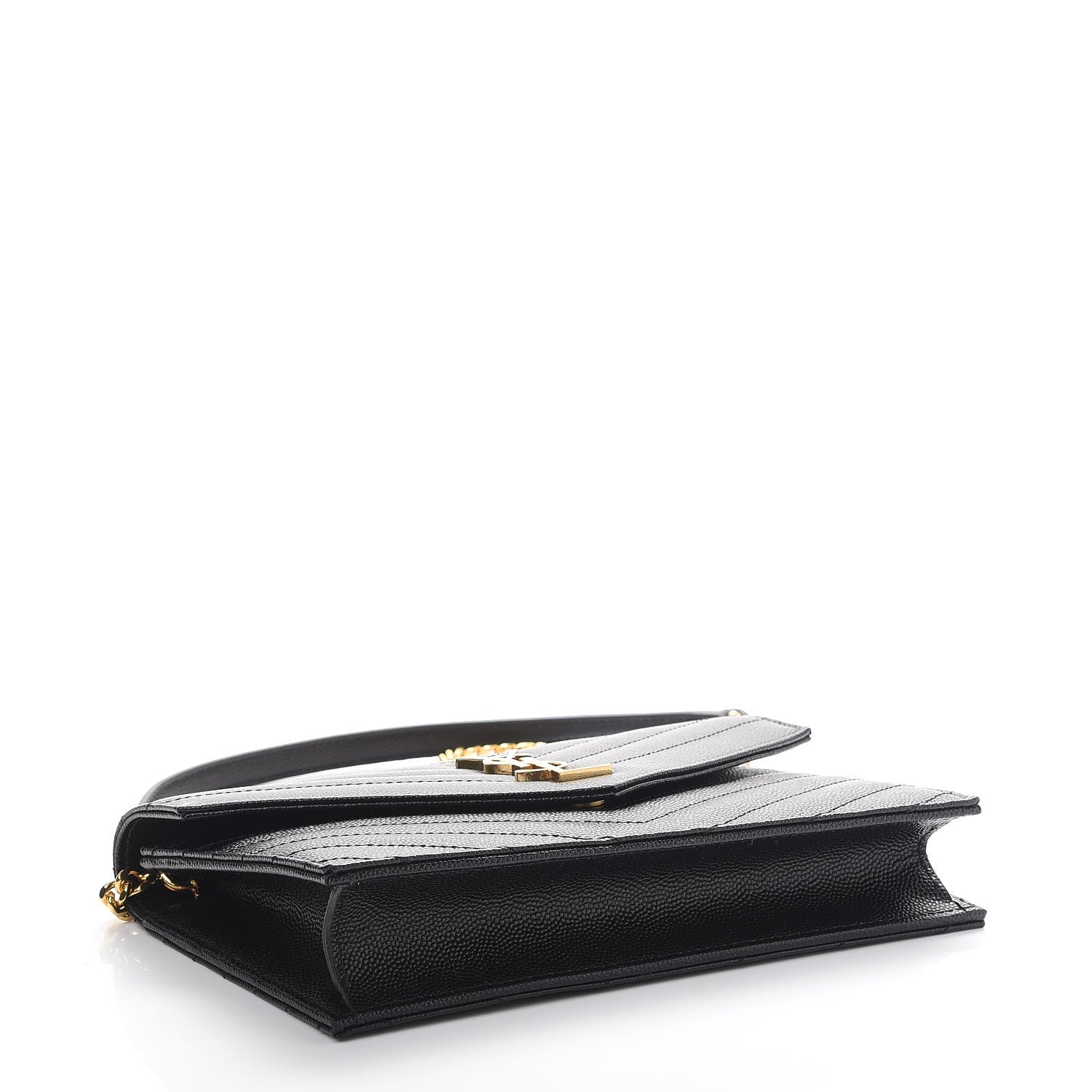 Saint Laurent Grain De Poudre Matelasse Chevron Monogram Envelope Chain Wallet Black 4 of 8