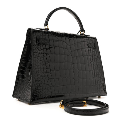 Hermes Shiny Alligator Kelly Sellier 32 Black 6 of 34
