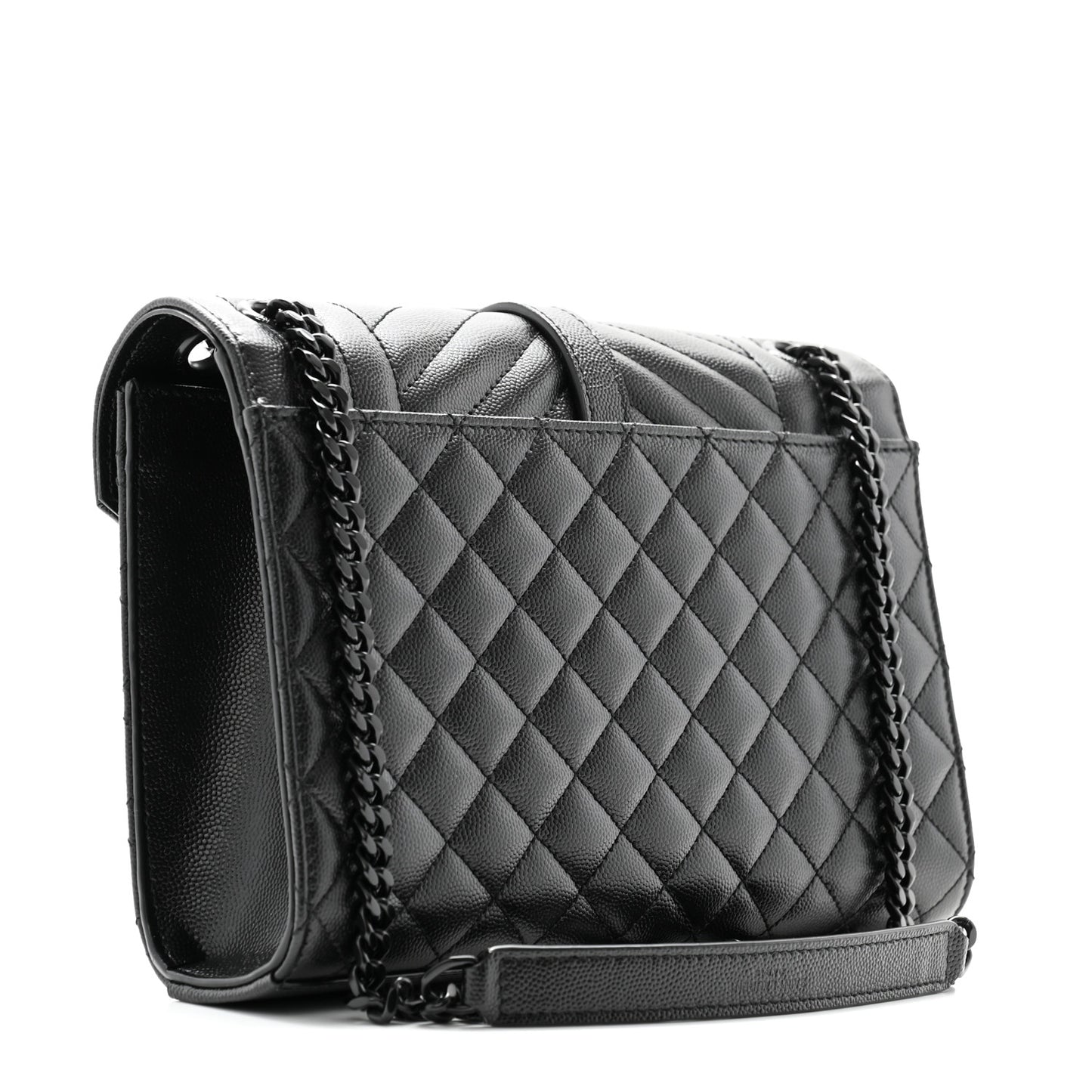 Grain De Poudre Textured Mixed Matelasse Triquilt Medium Monogram Monochrome Satchel Black