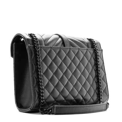 Saint Laurent Grain De Poudre Textured Mixed Matelasse Triquilt Medium Monogram Monochrome Satchel Black 3 of 11