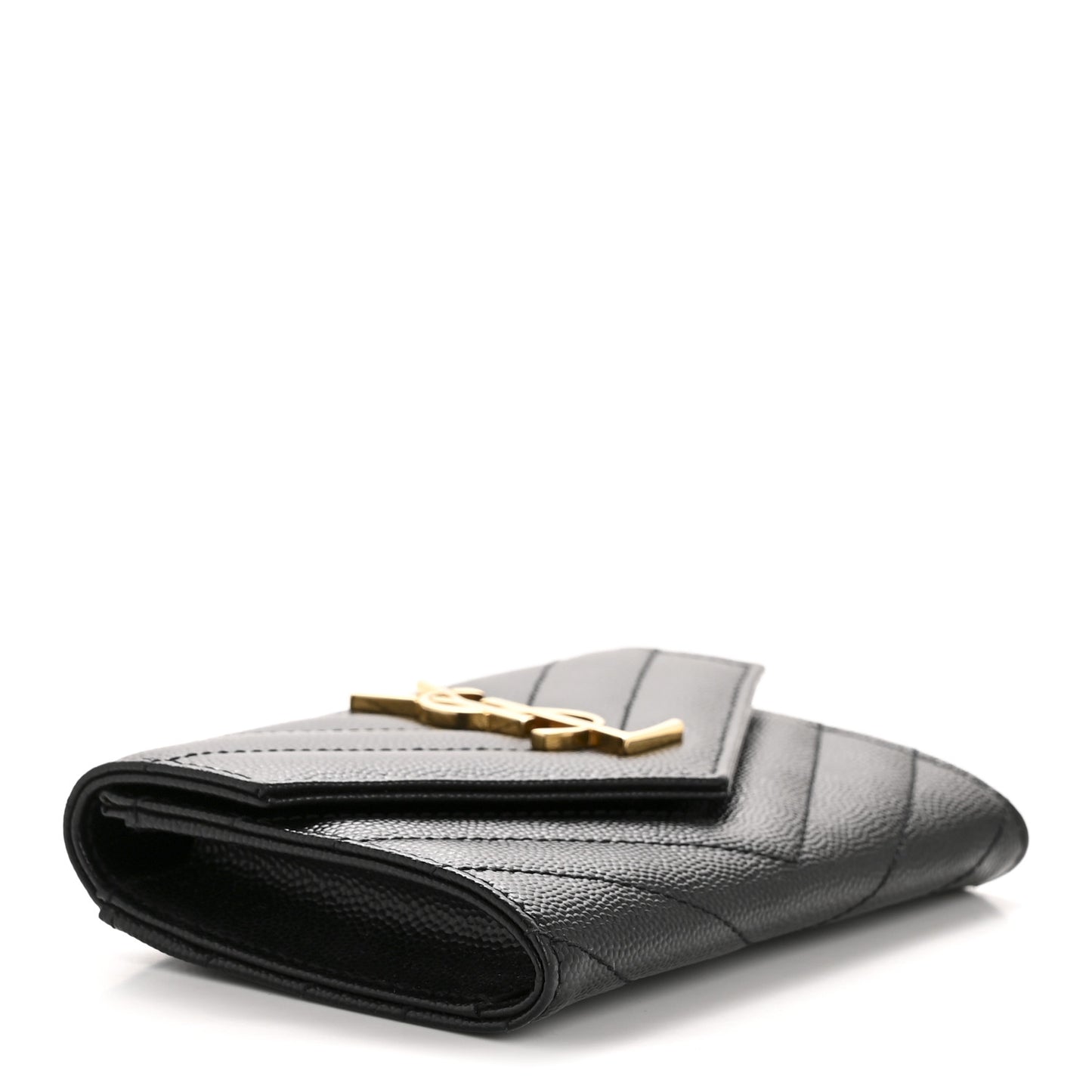 Grain De Poudre Matelasse Chevron Small Monogram Envelope Wallet Black