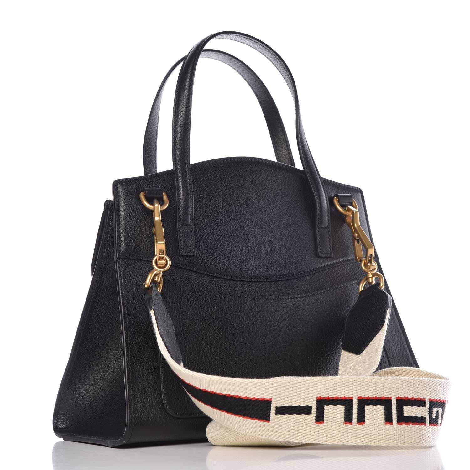 Gucci Grained Calfskin Web Crystal Butterfly Stripe Medium Totem Top Handle Bag Black 4 of 9