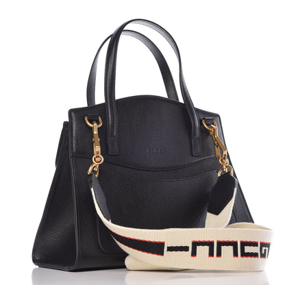 Gucci Grained Calfskin Web Crystal Butterfly Stripe Medium Totem Top Handle Bag Black 4 of 9