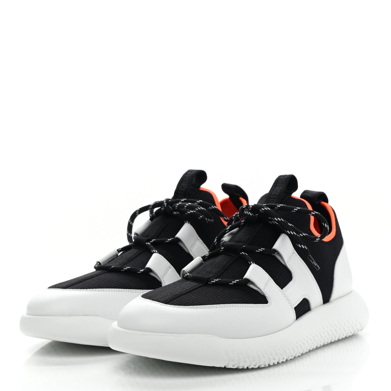 Hermes Technical Canvas Calfskin Womens Duel Sneakers 40 White Black 3 of 9