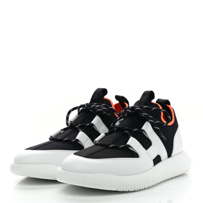 Hermes Technical Canvas Calfskin Womens Duel Sneakers 40 White Black 3 of 9