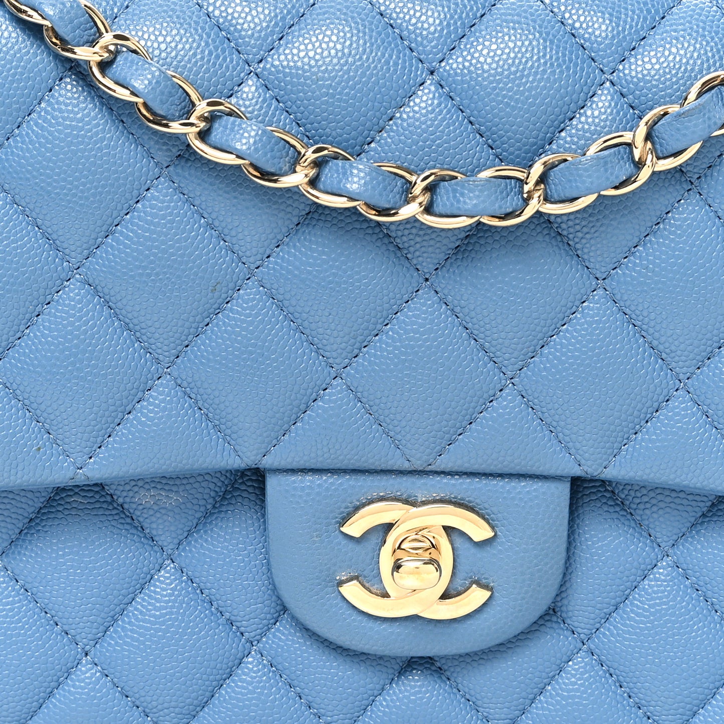 Caviar Quilted Medium Double Flap Blue