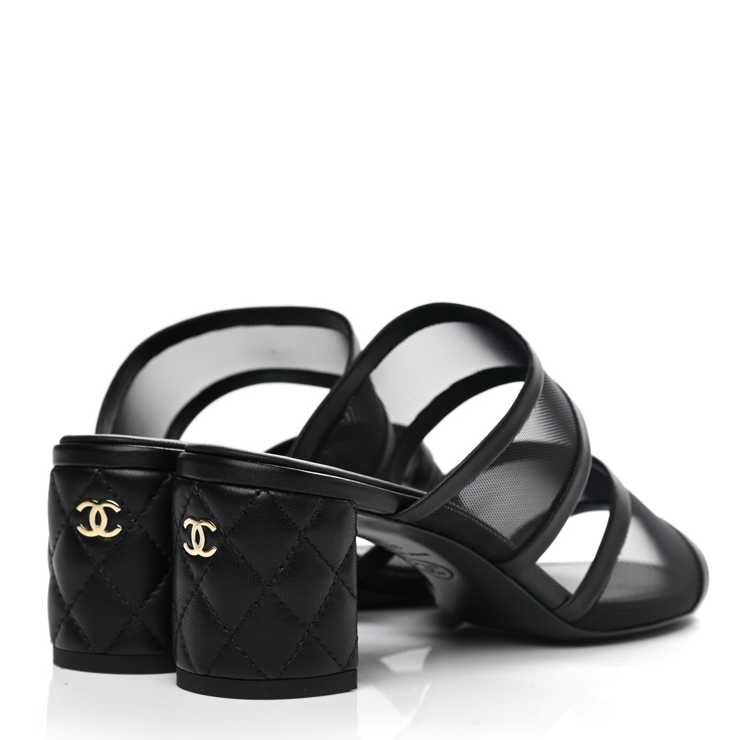 Chanel Mesh Lamskin Quilted CC Mules 38.5 Black 4 of 8
