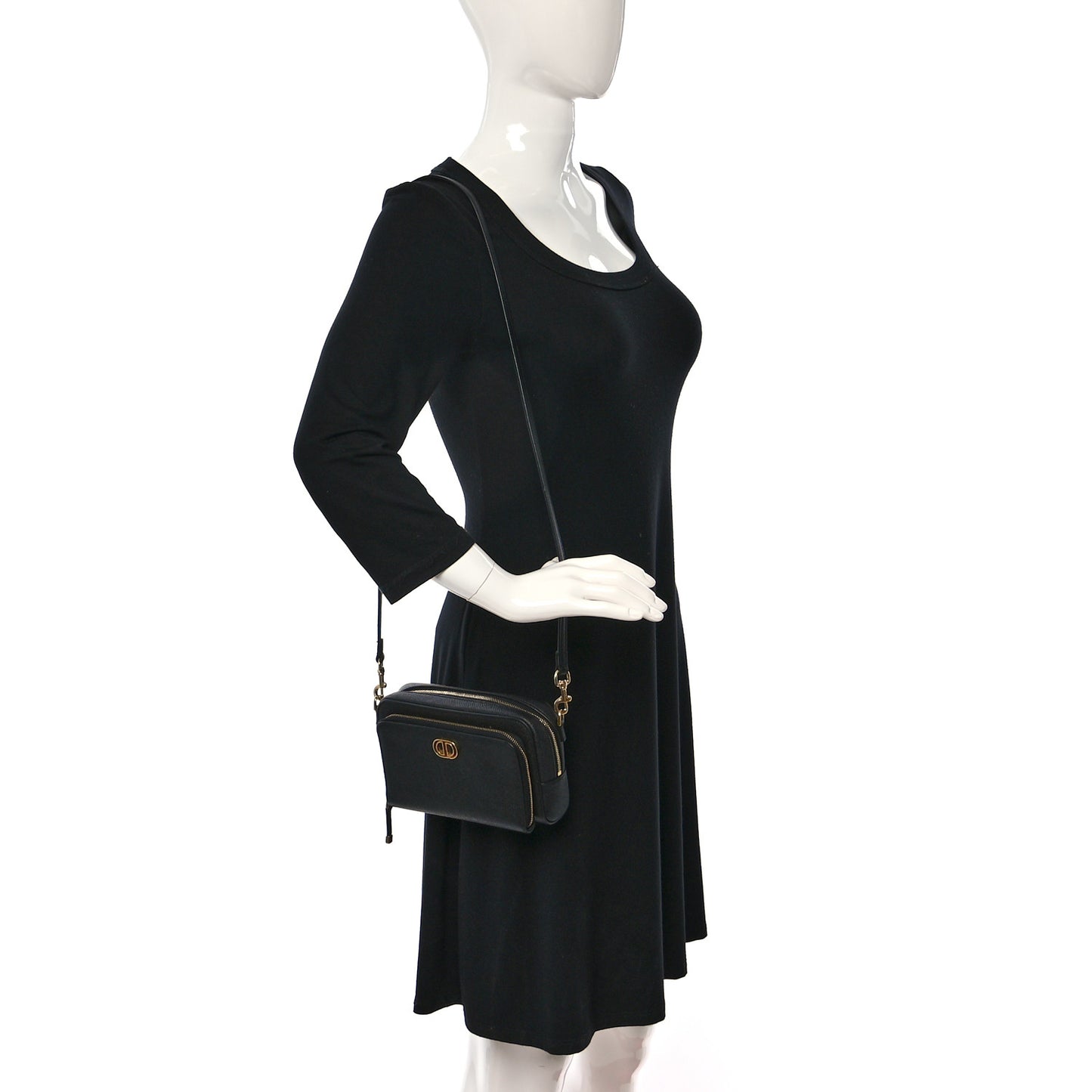 Grained Calfskin Caro Double Pouch Black