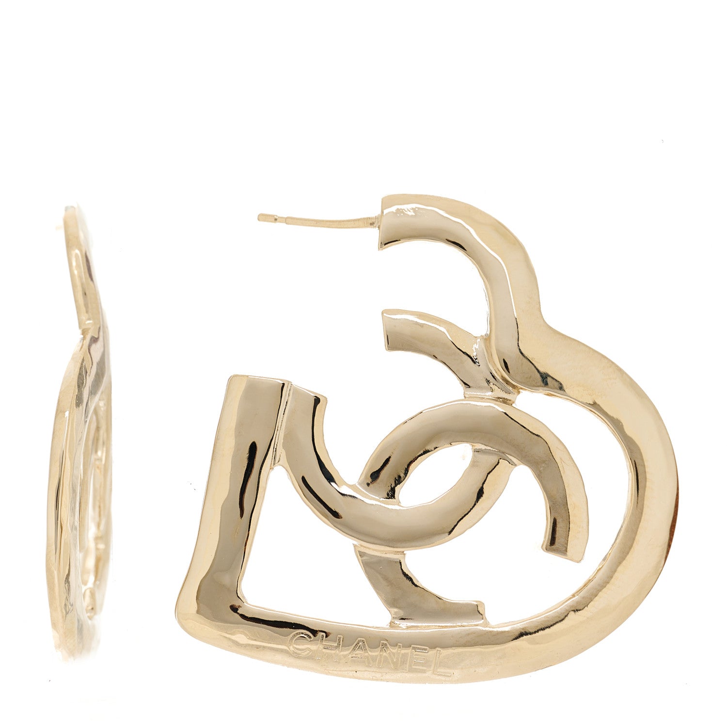 Chanel Metal CC Heart Coco In Love Hoop Earrings Gold 2 of 6