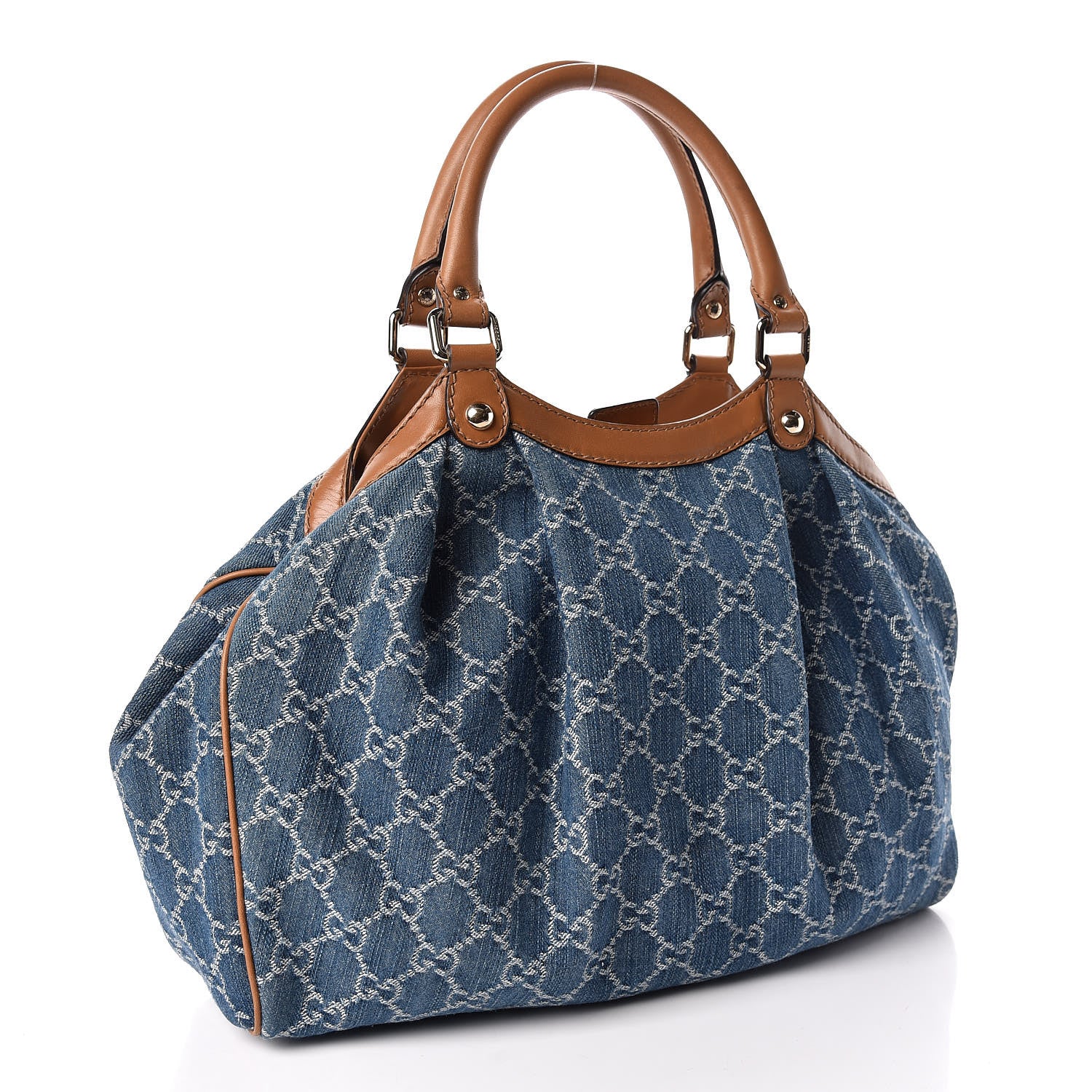 Gucci Denim Monogram Medium Sukey Tote Blue 3 of 10