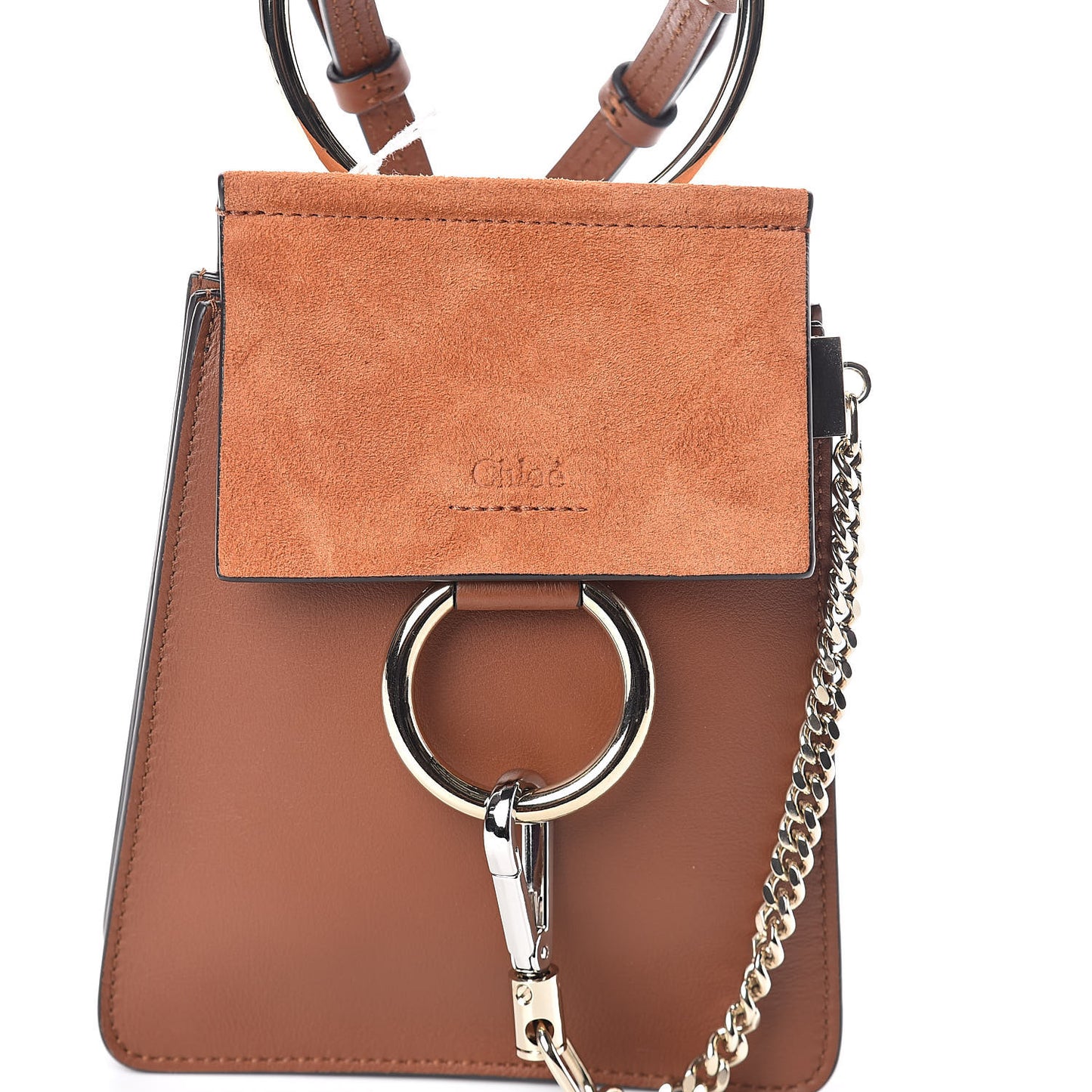 Suede Calfskin Mini Faye Bracelet Bag Tobacco