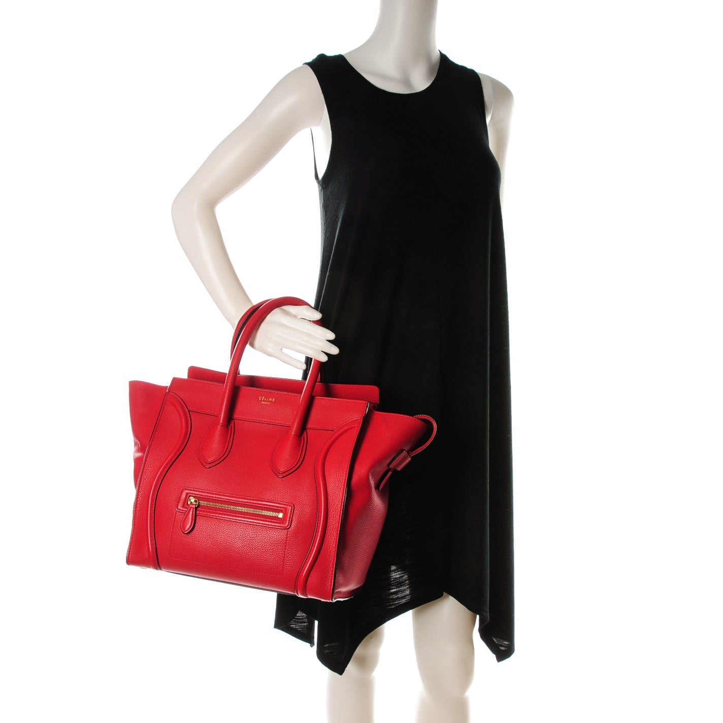 Celine Drummed Calfskin Mini Luggage Coquelicot 2 of 8