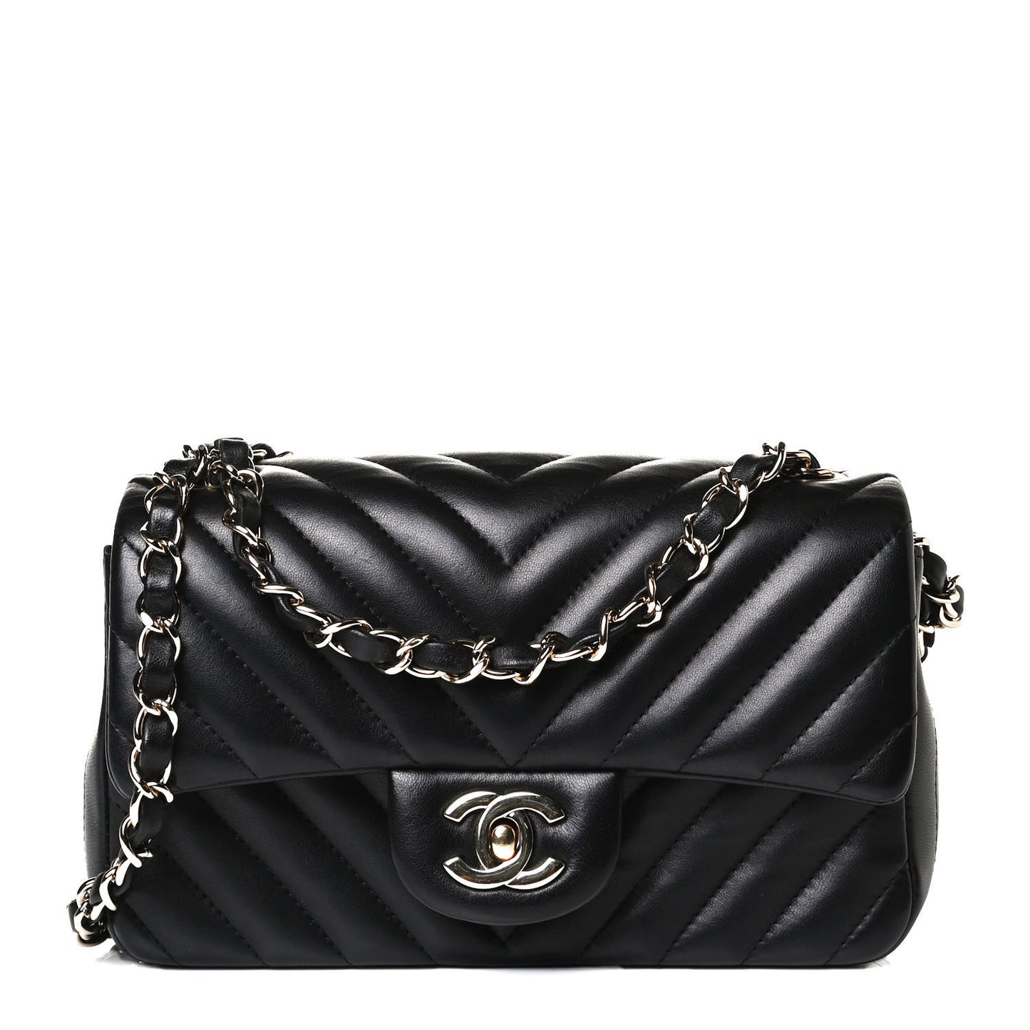 Lambskin Chevron Quilted Mini Rectangular Flap Black