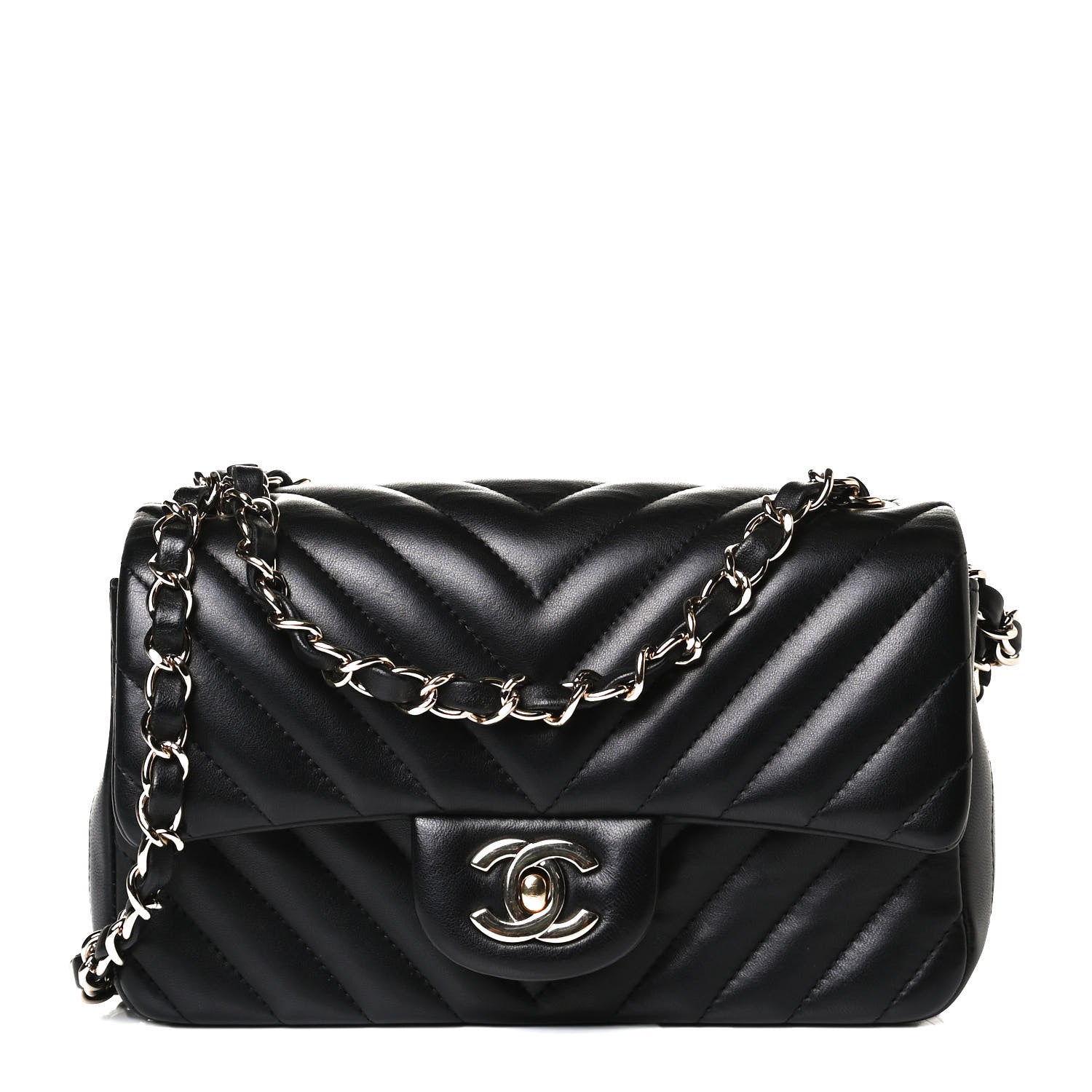 Chanel Lambskin Chevron Quilted Mini Rectangular Flap Black 1 of 14
