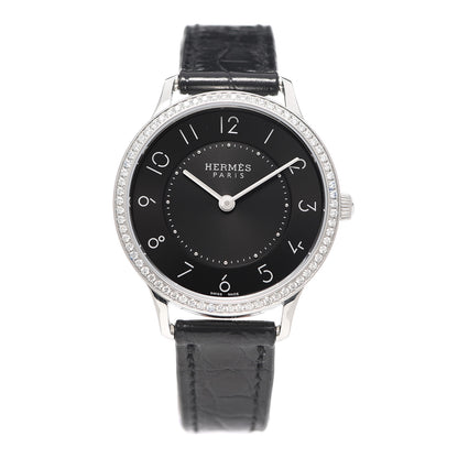 Hermes Stainless Steel Alligator Diamond 25mm Slim d'Hermes Quartz Watch Noir 1 of 10