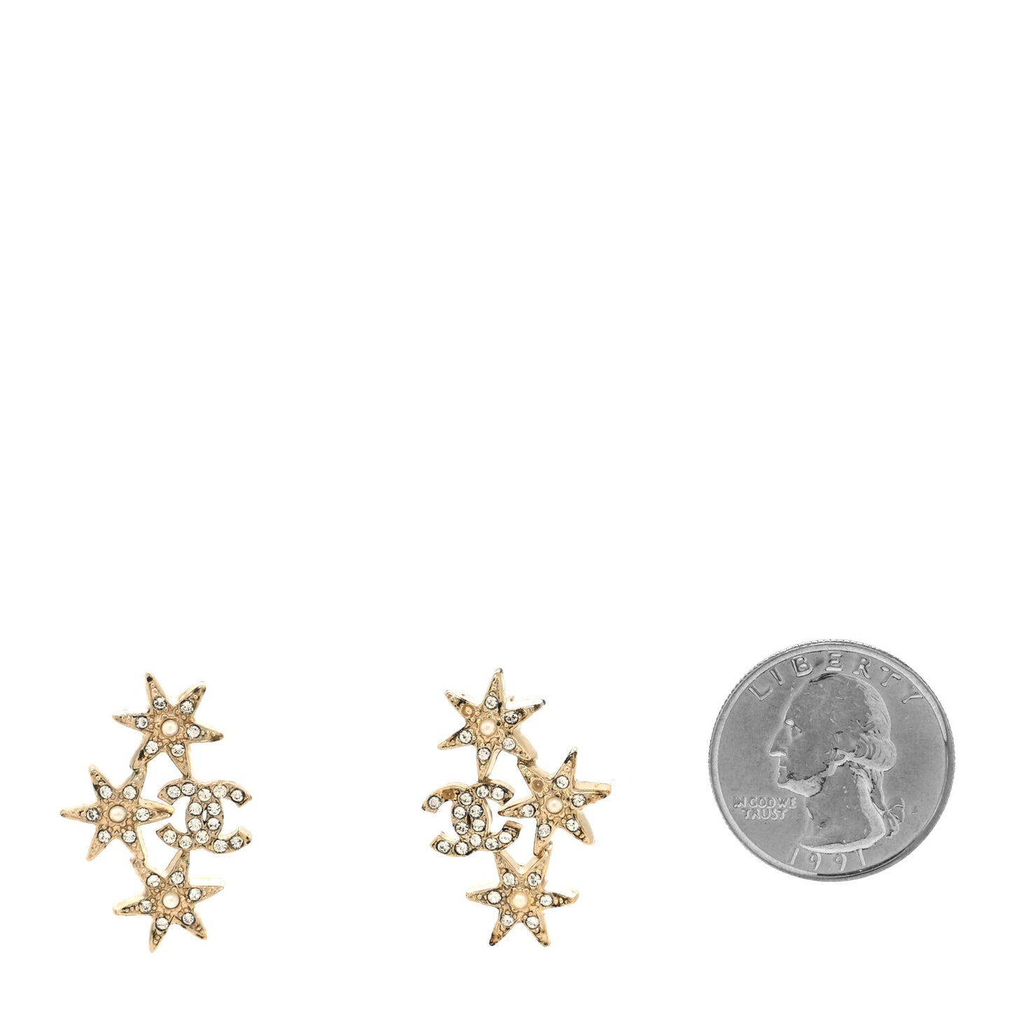 Crystal Pearl CC Star Earrings Gold
