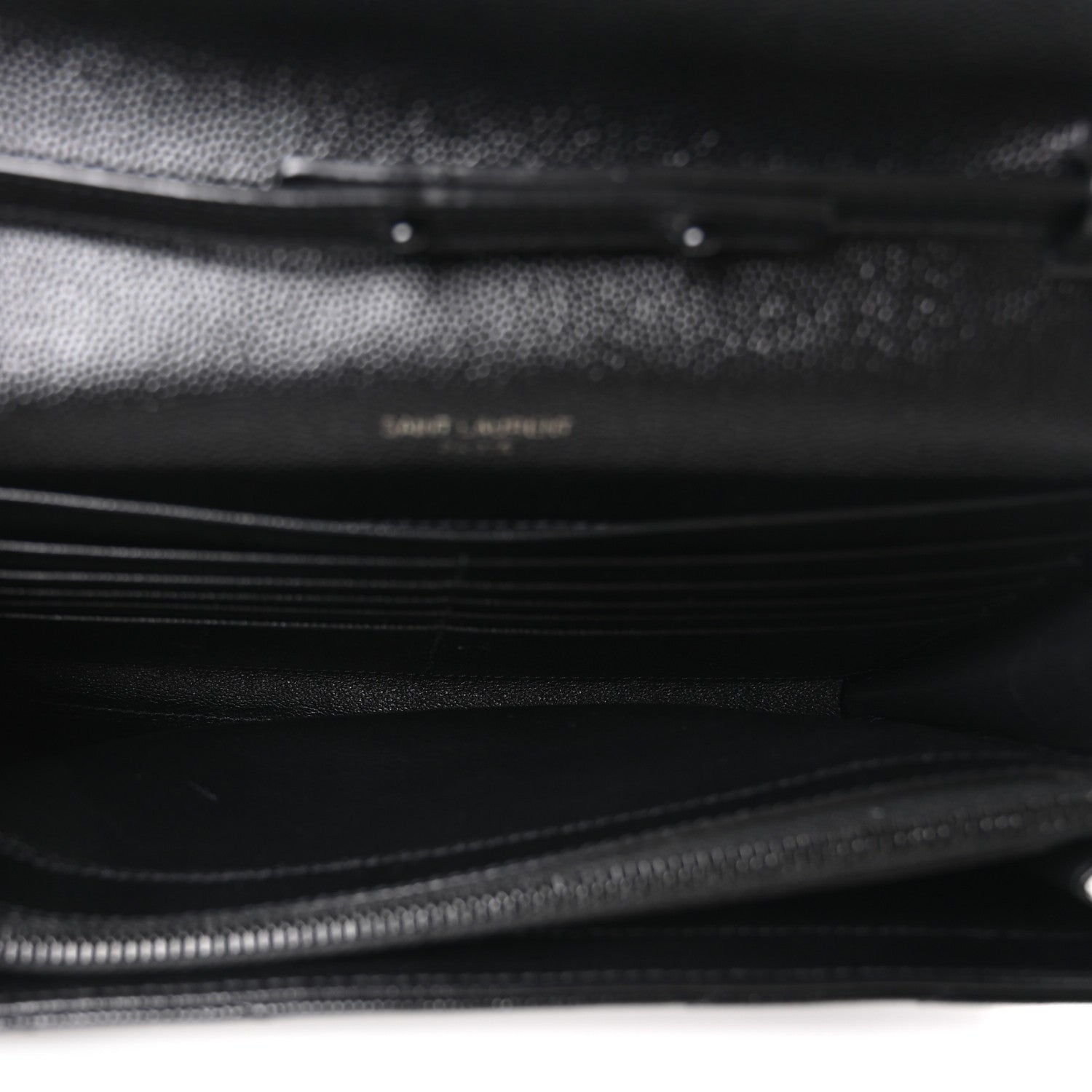 Saint Laurent Grain De Poudre Matelasse Chevron Monogram Monochrome Chain Wallet Black 5 of 11