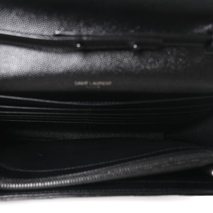 Saint Laurent Grain De Poudre Matelasse Chevron Monogram Monochrome Chain Wallet Black 5 of 11