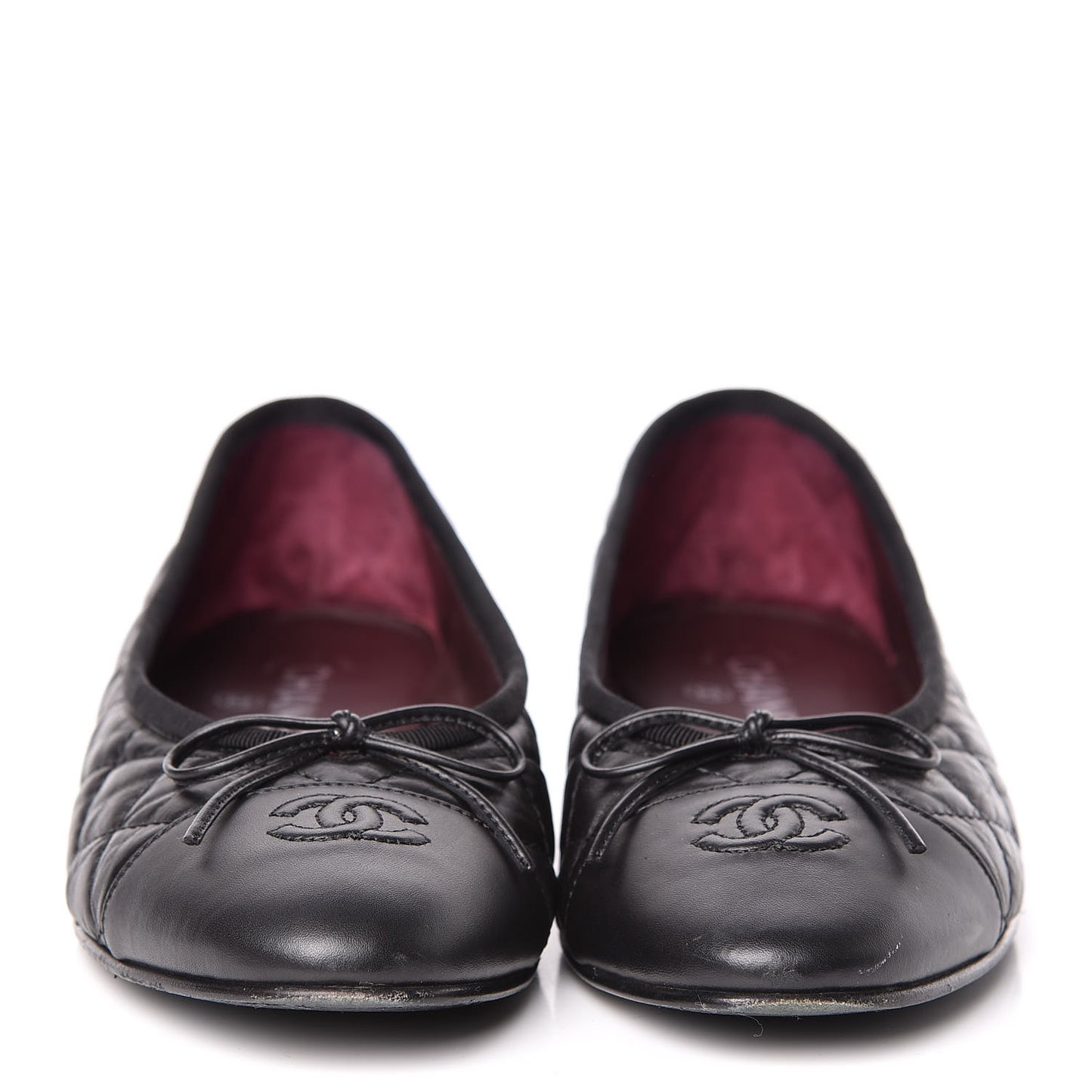 Aged Calfskin Quilted Cap Toe Ballerina Flats 39.5 Black