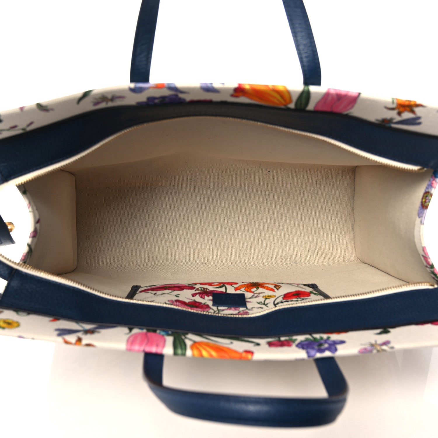 Gucci Canvas Large Flora Tote Navy Multicolor 5 of 12