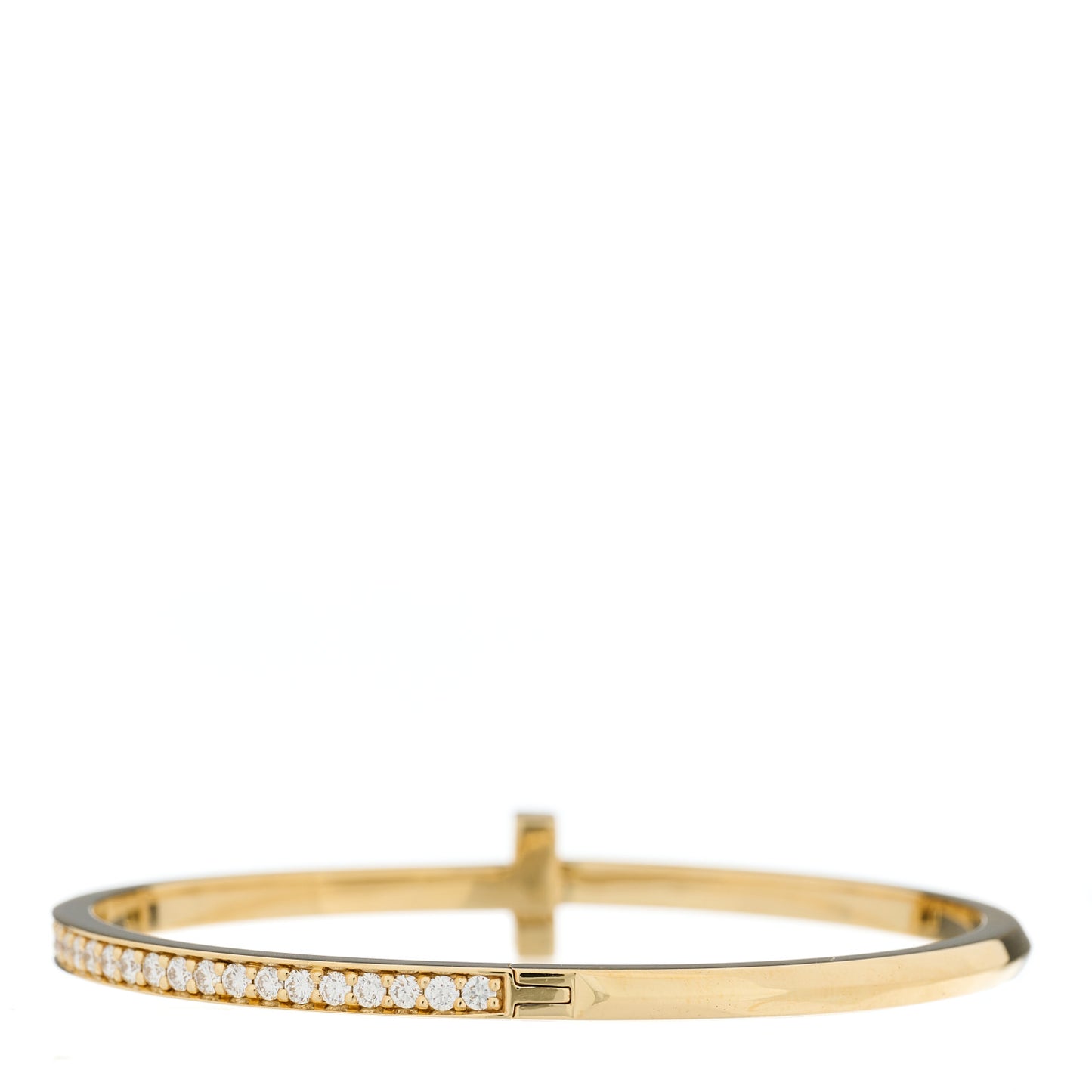 18K Yellow Gold Diamond Narrow T1 Hinged Bangle Bracelet