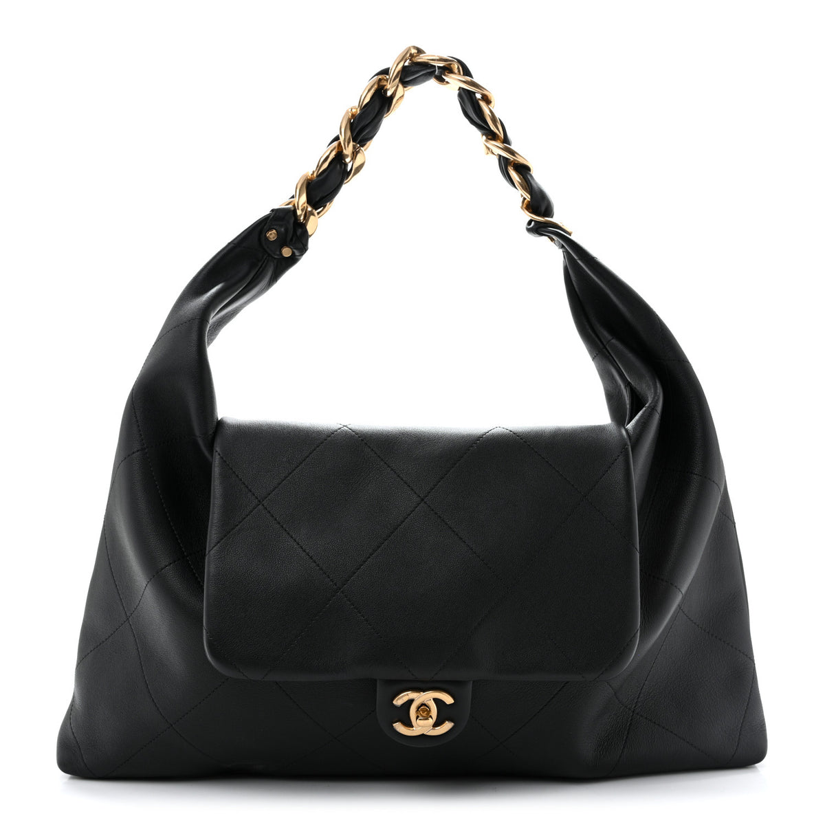 Chanel Shiny Calfskin Quilted Maxi Chain Hobo Black 1 of 13