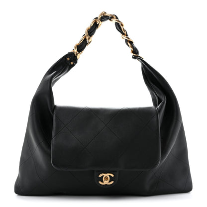 Chanel Shiny Calfskin Quilted Maxi Chain Hobo Black 1 of 13