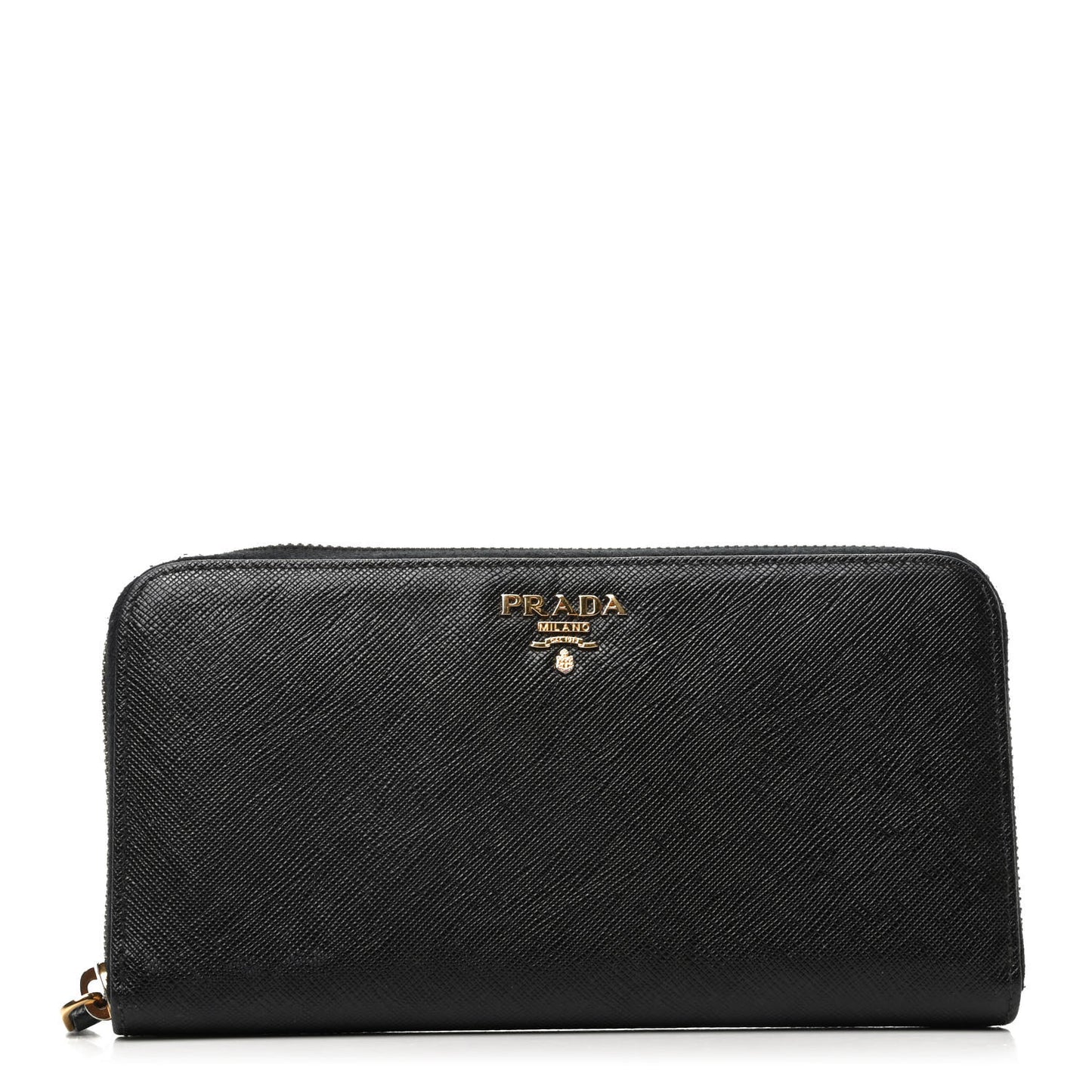 Saffiano Metal Zip Around Wallet Black