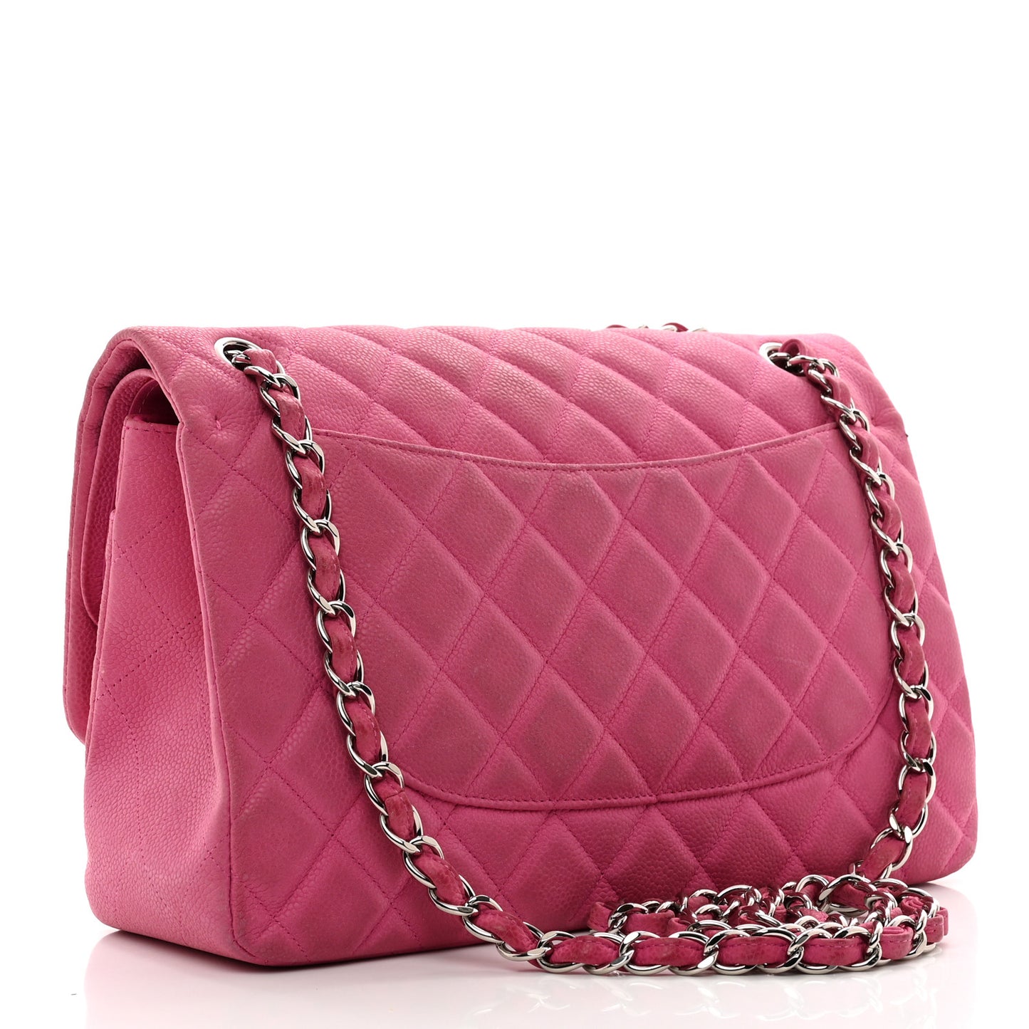 Iridescent Caviar Quilted Jumbo Double Flap Pink