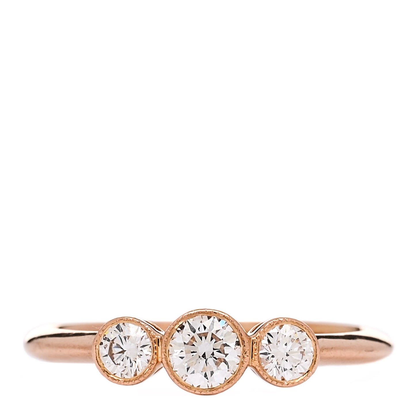 18K Rose Gold Diamond Three Stone Milgrain Ring 48 4.5