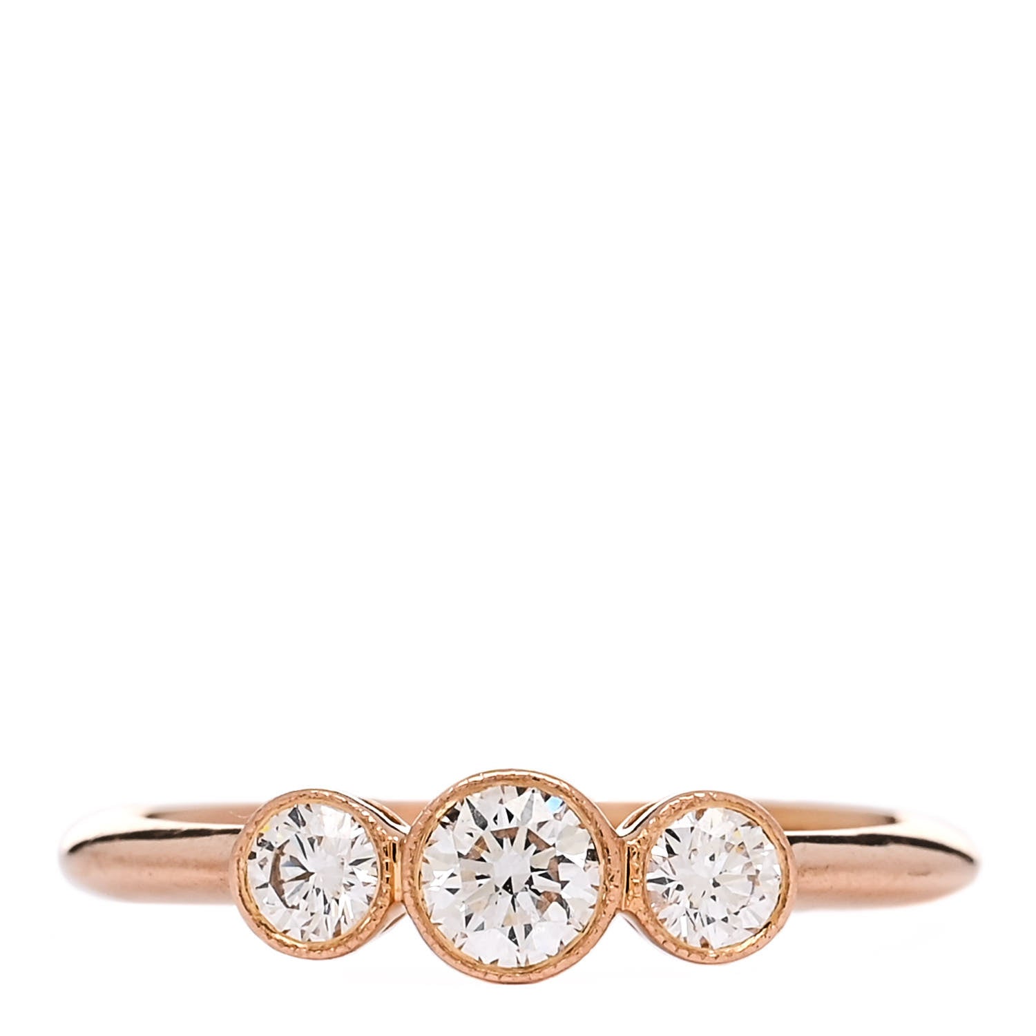 Tiffany 18K Rose Gold Diamond Three Stone Milgrain Ring 48 4.5 1 of 7