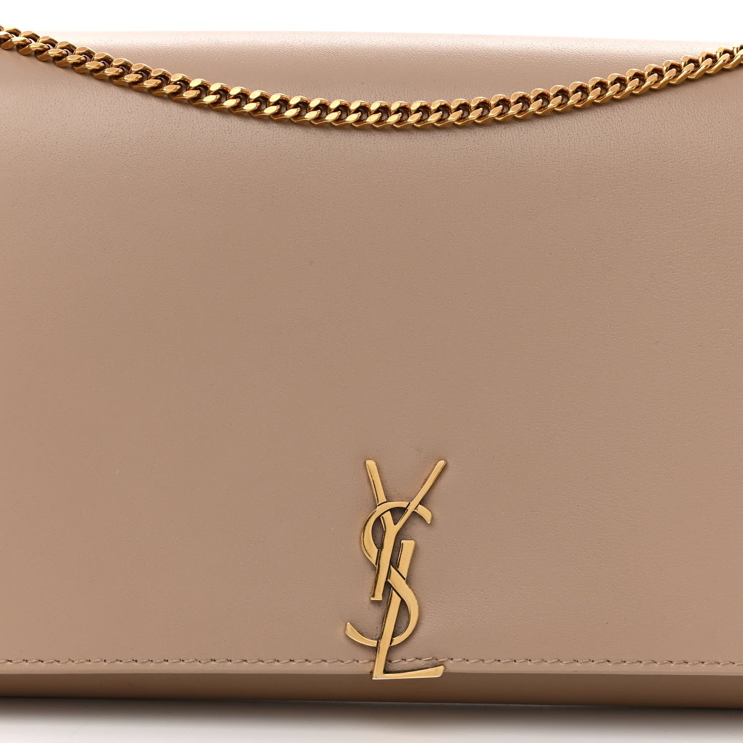 Saint Laurent Glossy Calfskin Monogram Chain Wallet Dark Beige 7 of 9
