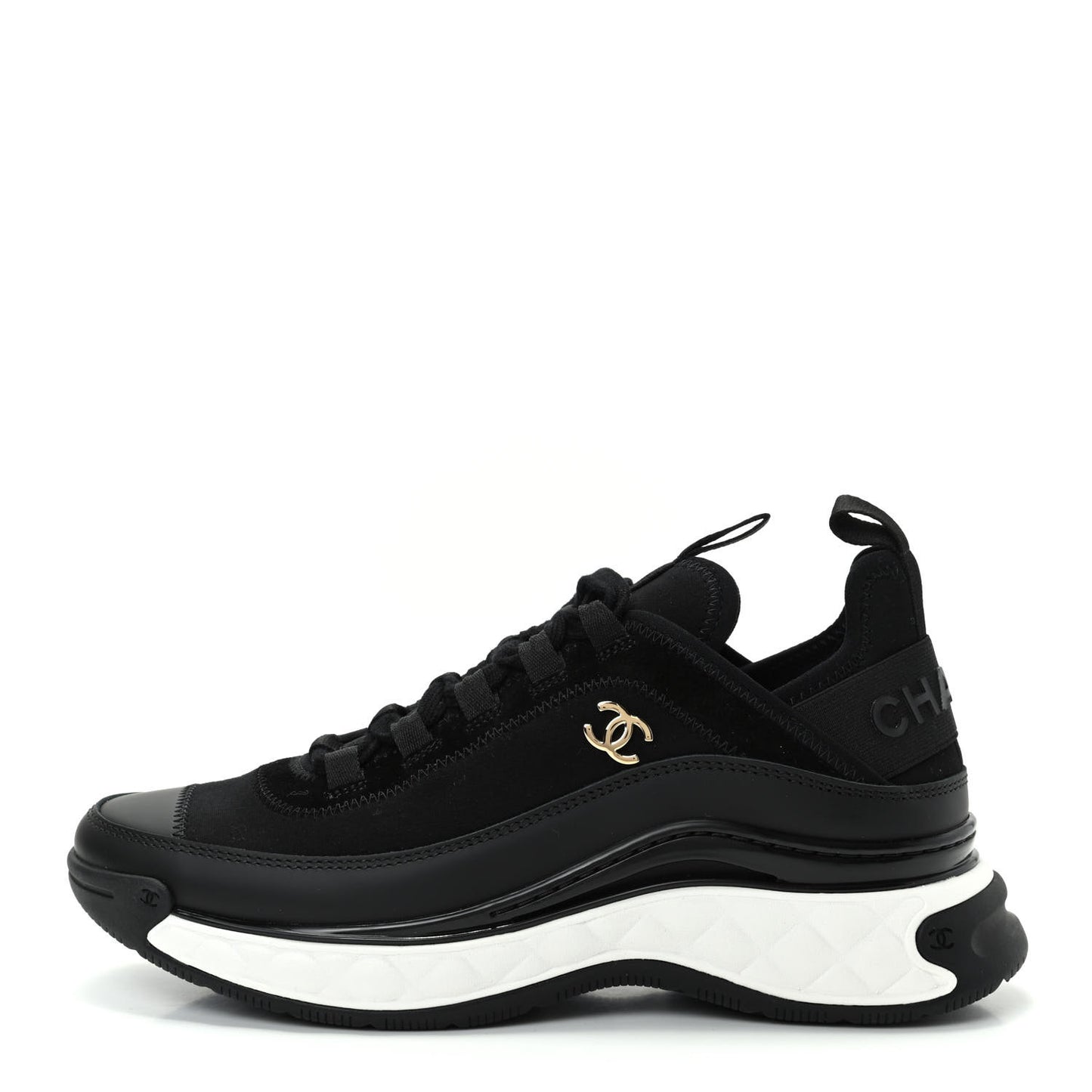 Velvet Calfskin Mixed Fibers CC Sneakers 36.5 Black