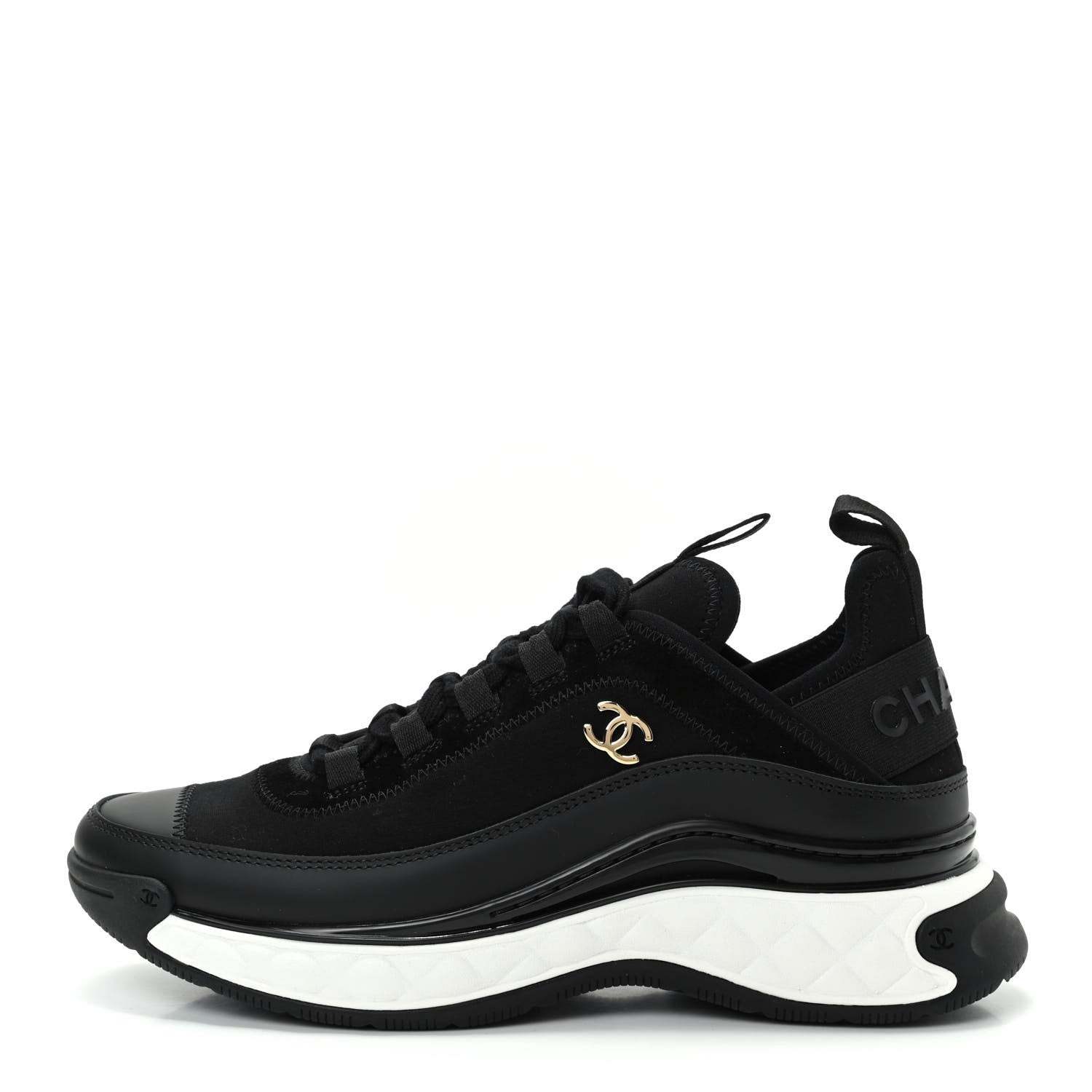 Chanel Velvet Calfskin Mixed Fibers CC Sneakers 36.5 Black 1 of 11