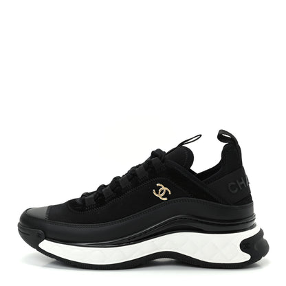 Chanel Velvet Calfskin Mixed Fibers CC Sneakers 36.5 Black 1 of 11