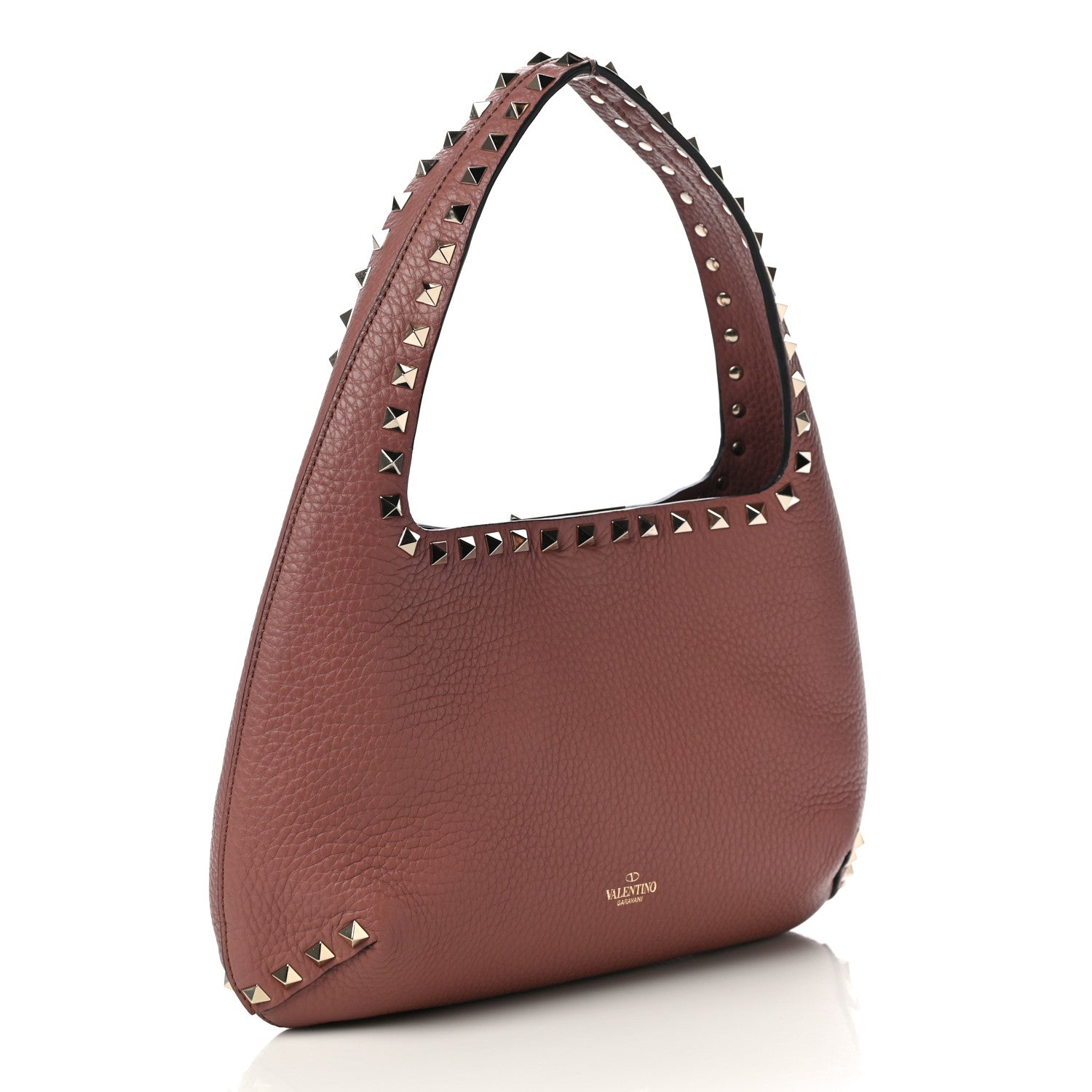 Valentino Garavani Pebbled Calfskin Small Rockstud Flip Lock Hobo Dark Nude 3 of 9