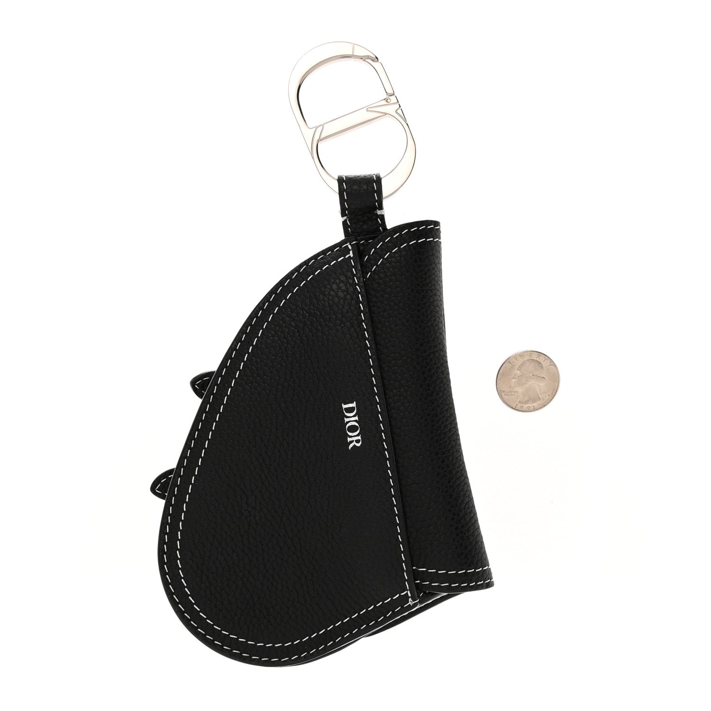 Grained Calfskin Saddle Mini Key Ring Black