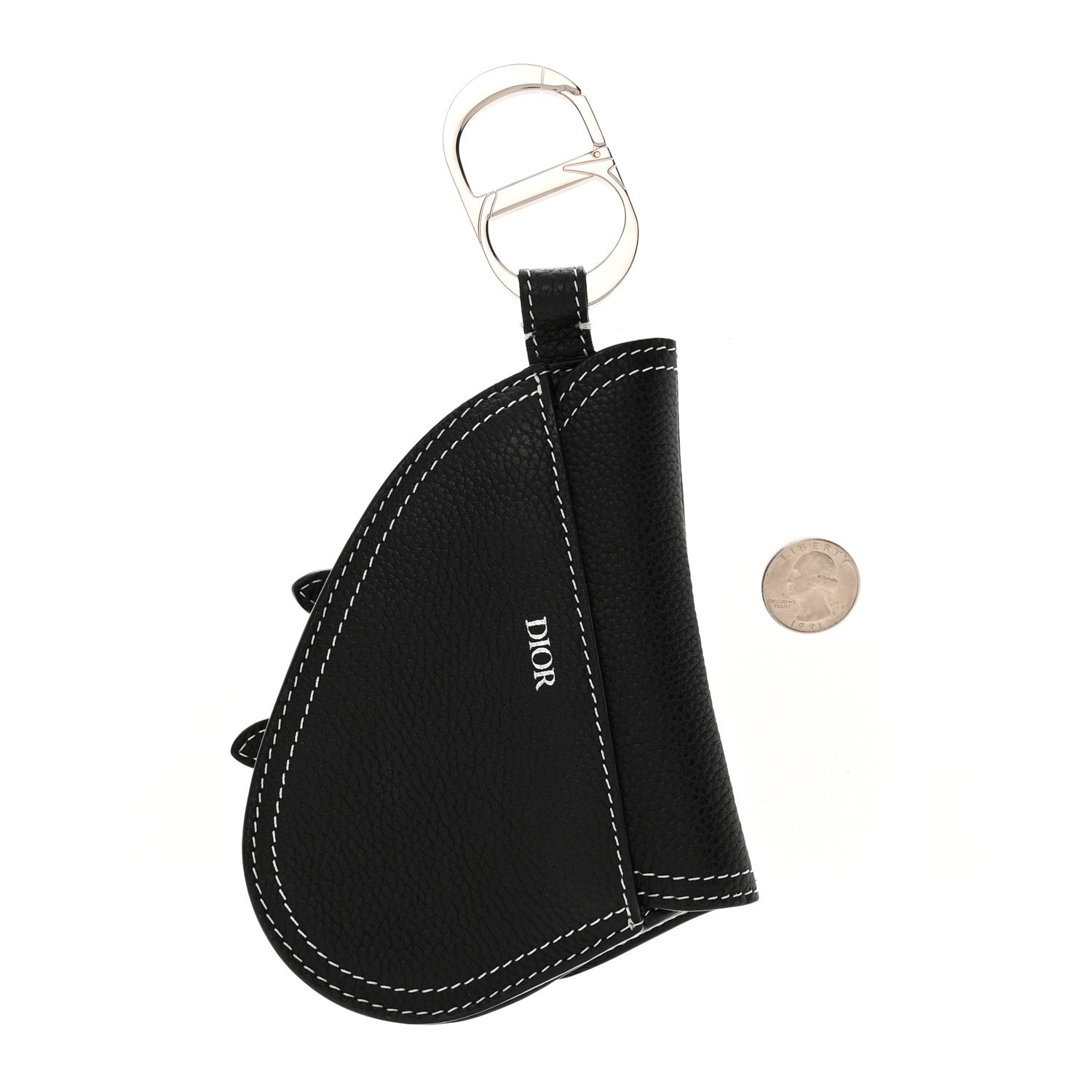 Christian Dior Grained Calfskin Saddle Mini Key Ring Black 2 of 6