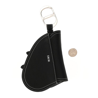 Christian Dior Grained Calfskin Saddle Mini Key Ring Black 2 of 6