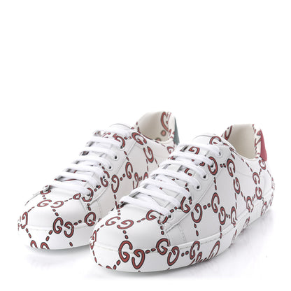 Gucci Calfskin GucciGhost Print Mens Ace Sneakers 8 White Hibiscus Red 3 of 9
