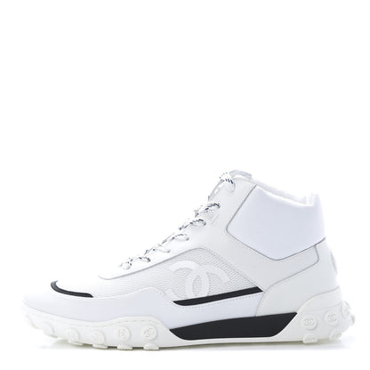 Chanel Calfskin Mesh Lycra Womens Logo High Top Sneakers 42 White 1 of 9