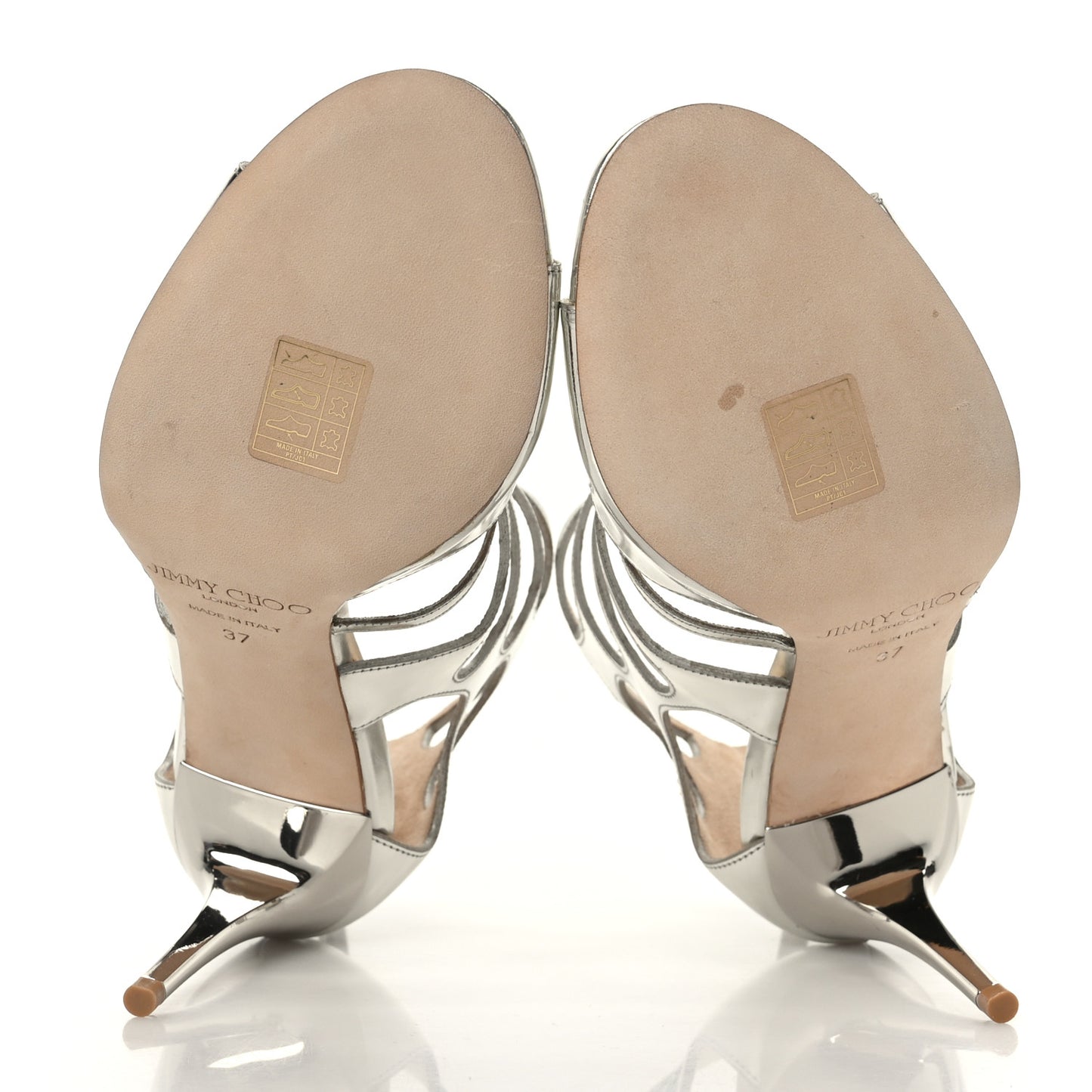Mirror Calfskin Ren 85 Sandals 37 Silver