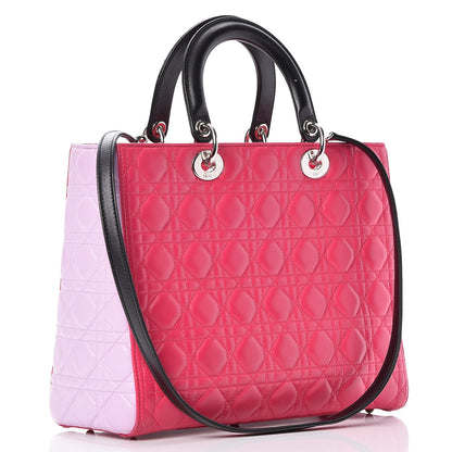 Christian Dior Lambskin Cannage Large Tri-Color Lady Dior Fuchsia Anemone Black 3 of 10