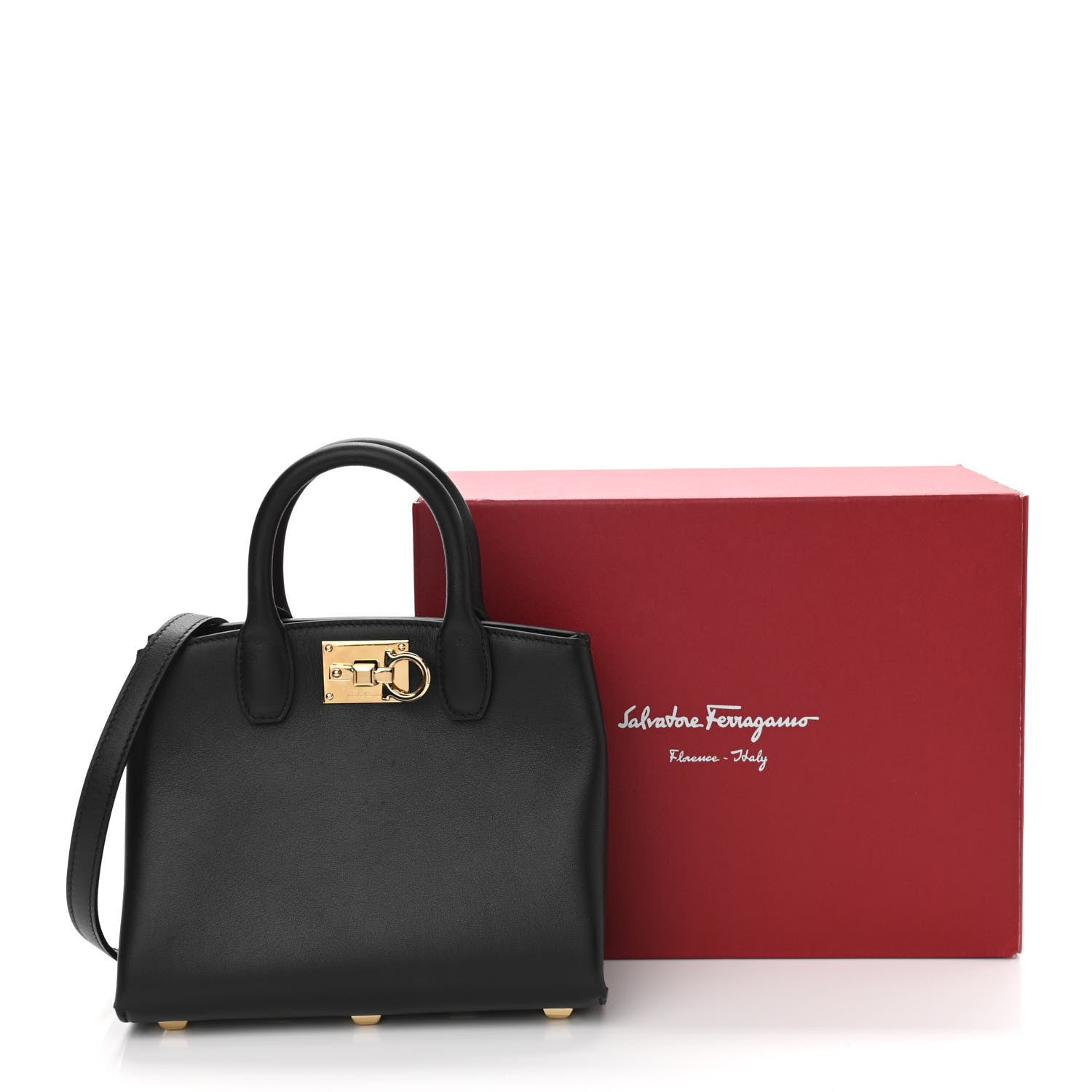 Salvatore Ferragamo Calfskin Small The Studio Box Bag Black 14 of 14