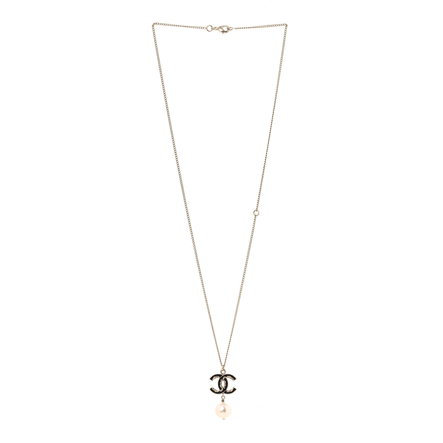 Chanel Enamel Pearl CC Baroque Drop Necklace Black Gold 3 of 5