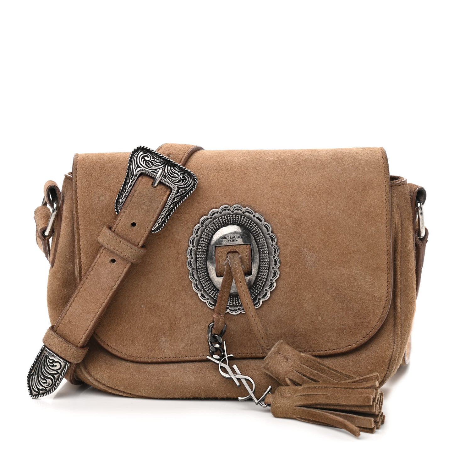 Suede Calfskin Fringe Kim Satchel Dusty Beige