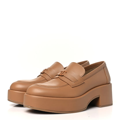 Chanel Calfskin CC Platform Loafers 39.5 Beige 4 of 10