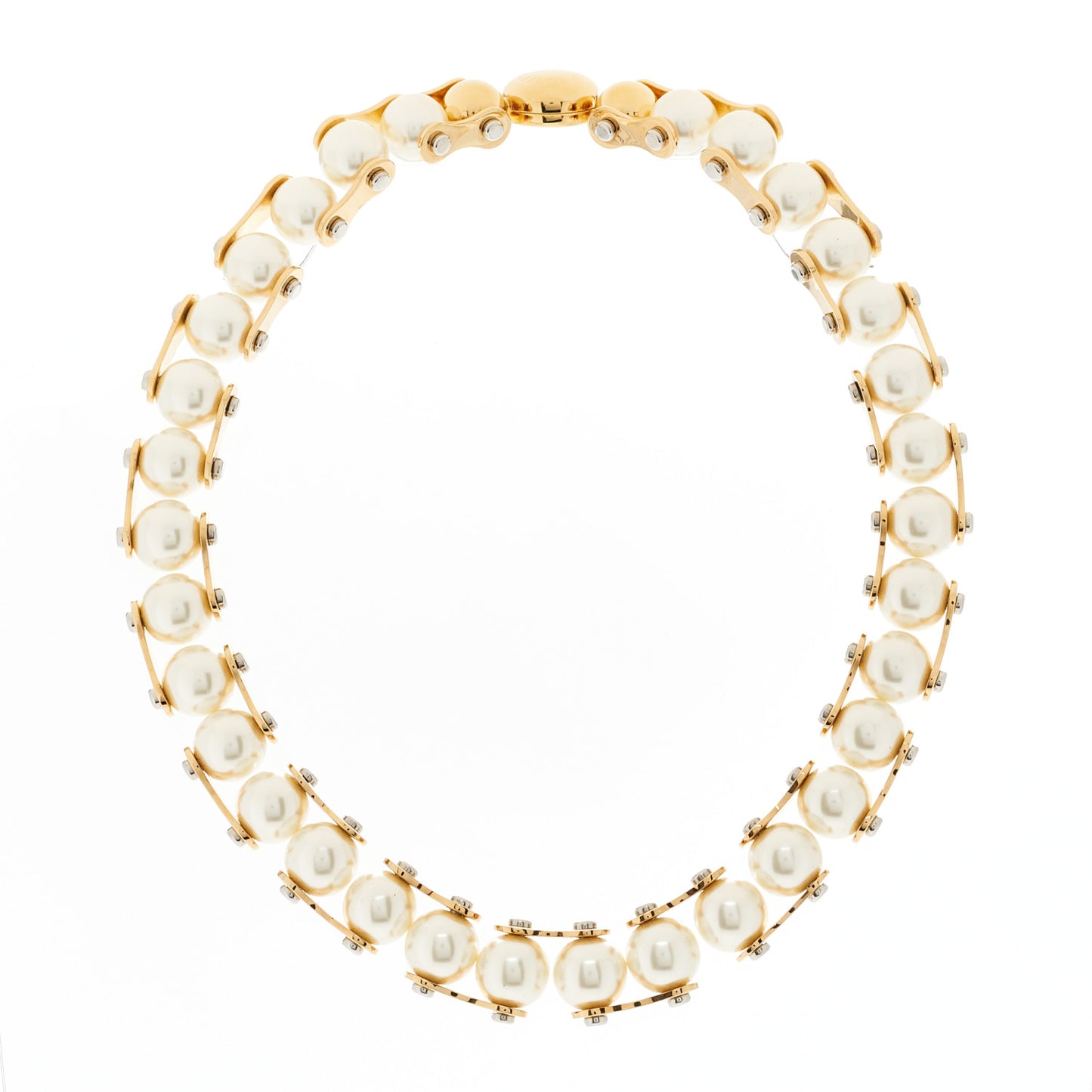 Metal Pearl LV Speedy Pearls One Rank Necklace White Gold