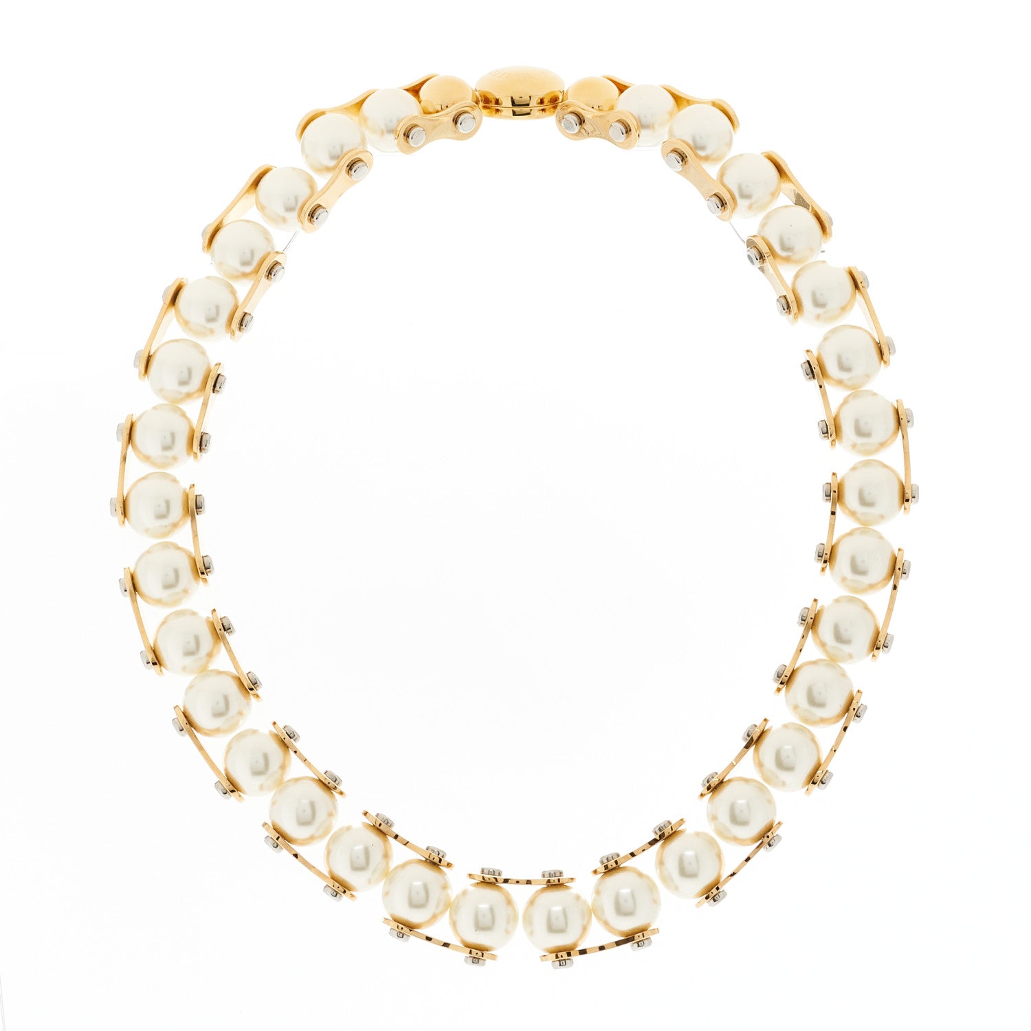 Louis Vuitton Metal Pearl LV Speedy Pearls One Rank Necklace White Gold 1 of 4